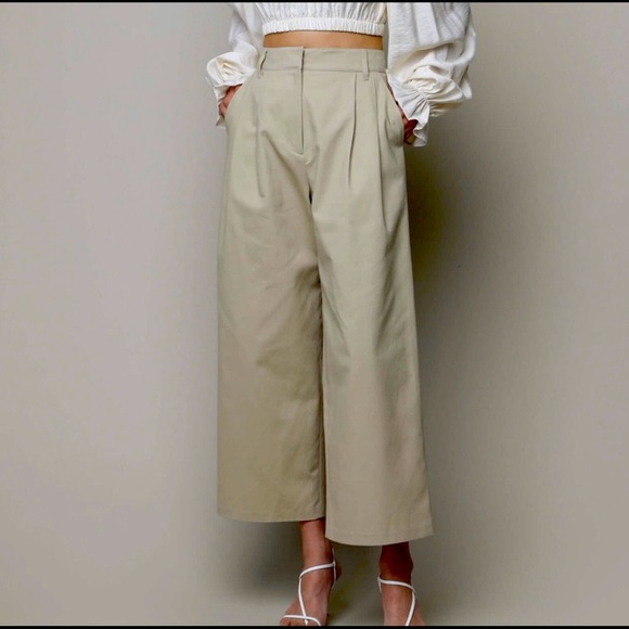 OAK + FORT Pants - Oak + Fort Wide Leg Trouser Pant in Cream